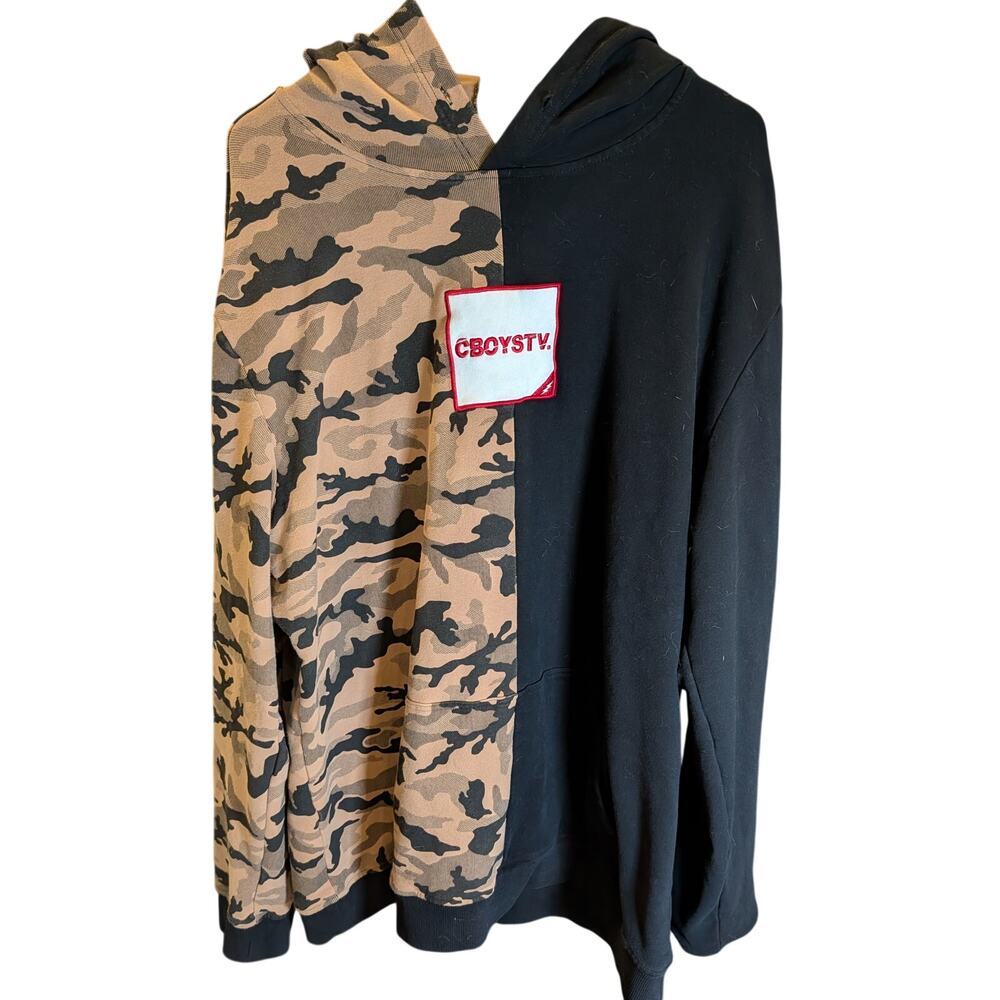 CboysTV Split Camo Hoodie 3XL Black Tan Pullover Sweatshirt Life Wide Open